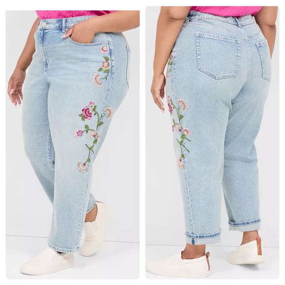 Lane Bryant Boyfriend Fit Embroidered Jean Women’s Size 16 Long Light Wash Boho - Picture 2 of 8